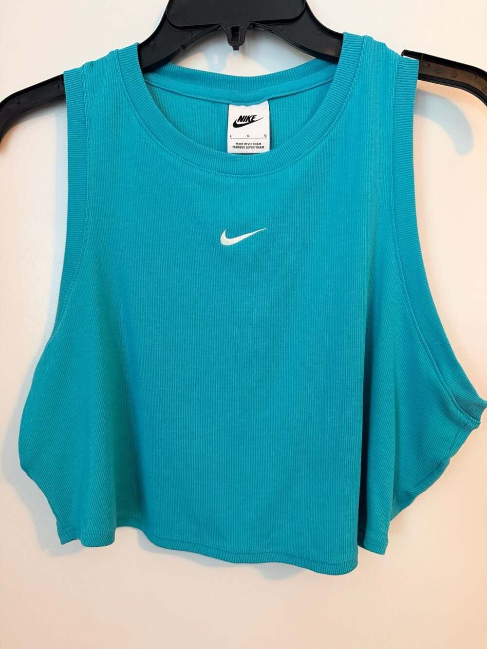 Nike Sportswear Essentials Teal Ribbed Cropped Tank Top Large